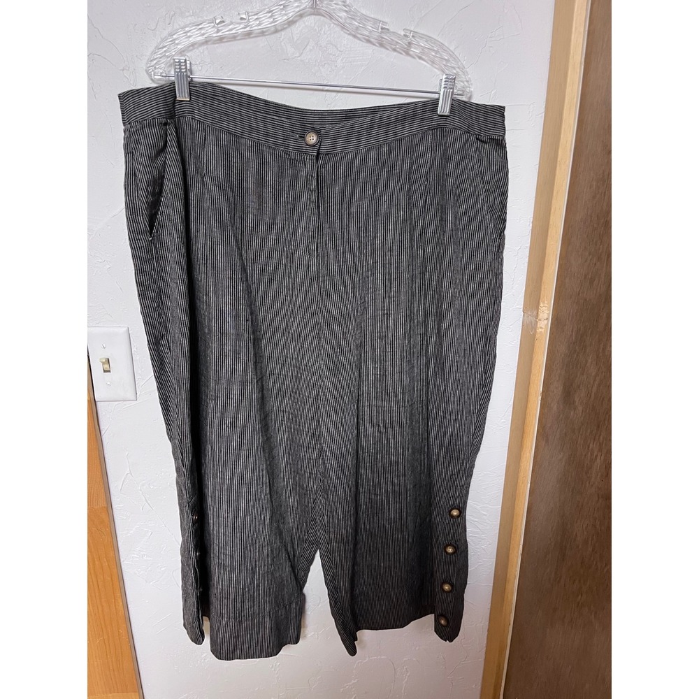 Poetry‎ Womens Black White Pinstripe 100% Linen Wide Leg Cropped Pants Size 18